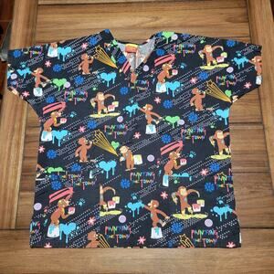 Curious George Scrub Top "Painting The Town" - Size Medium